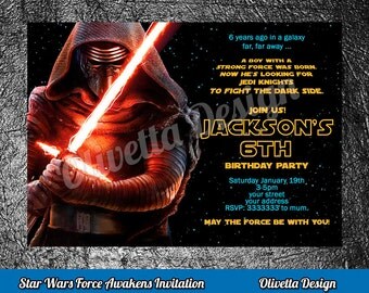 Kylo Ren Invitation, Force Awakens Invitation, Star Wars Birthday Invitation, Star Wars Invitation, Printable New Movie Invite, Star Wars