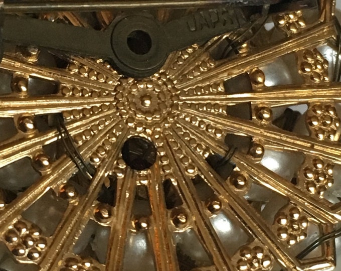 Storewide 25% Off SALE Vintage Silver & Gold Tone Floral Creamy Pearl Beaded Designer Brooch Pin Featuring Multilayered Design