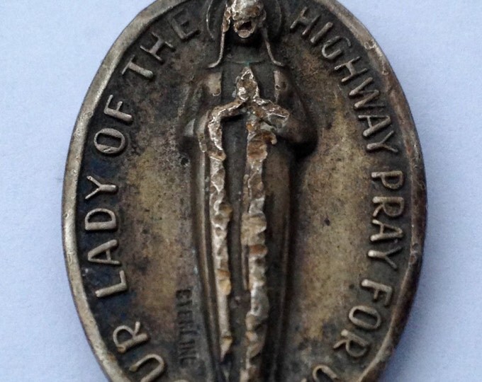 Storewide 25% Off SALE Vintage Sterling Silver Double Sided St. Christopher Charm Featuring "Our Lady Of The Highway, Pray For Us" Prayer W/
