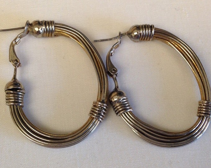 Storewide 25% Off SALE Vintage Silver Tone Industrial Revival Style Wire Metal Pierced Earrings Featuring Cross Coil Wrap Design