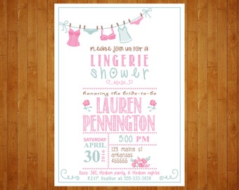 Lingerie Shower Invitation or Lingerie Party Invitation Shabby Chic Lingerie Invite Whimsical Lingerie Invitation PRINTABLE digital file
