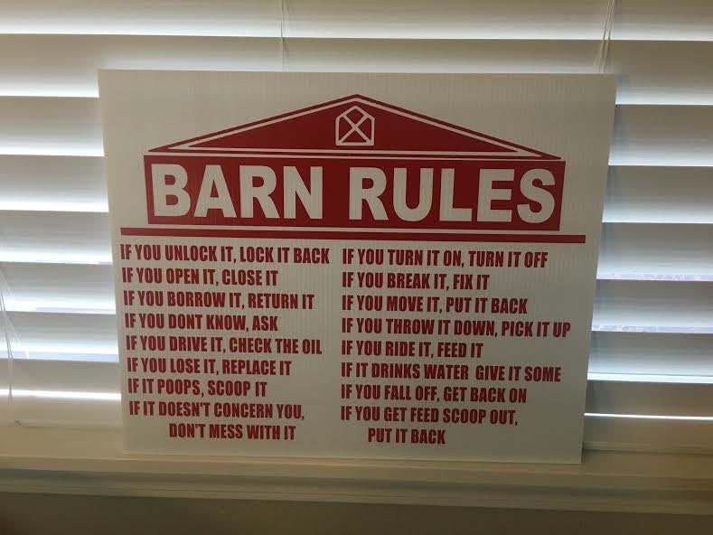 LARGE 18x24 Inch BARN RULES Sign