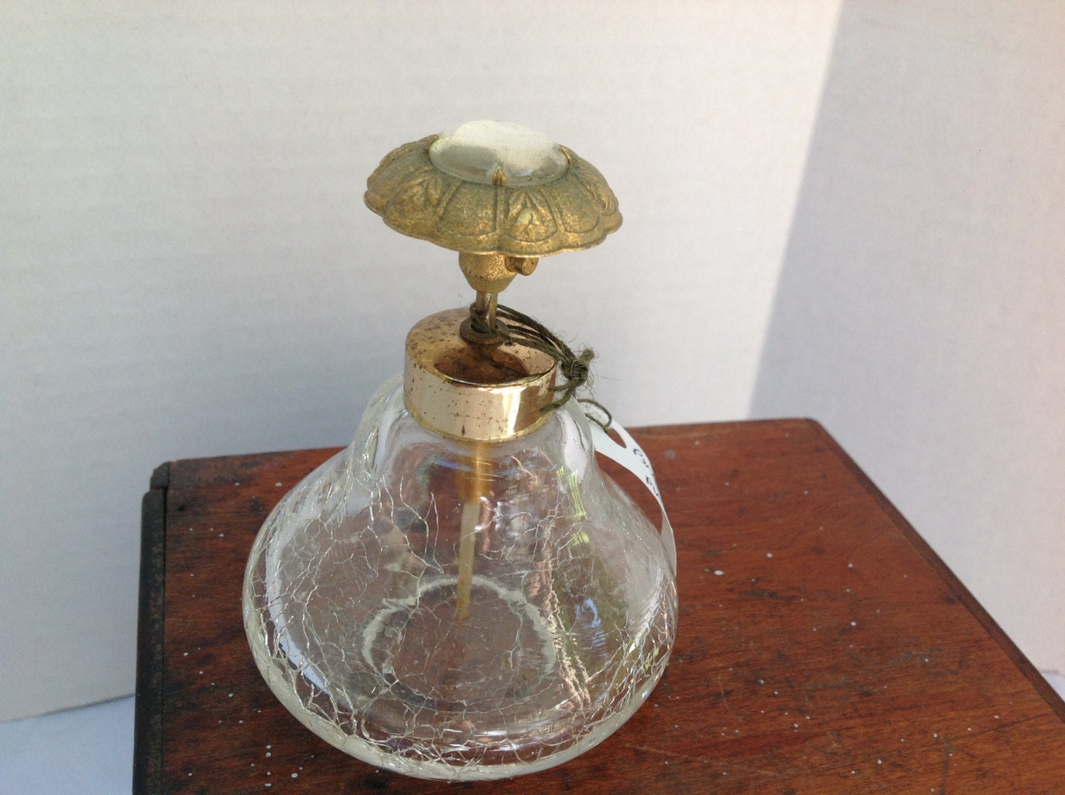 Vintage Perfume Bottle Pear Shaped Crackle Glass with Flower