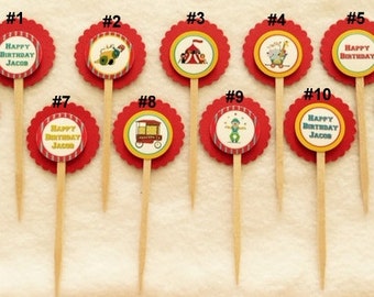Set Of 12 Customized Circus Cupcake Toppers