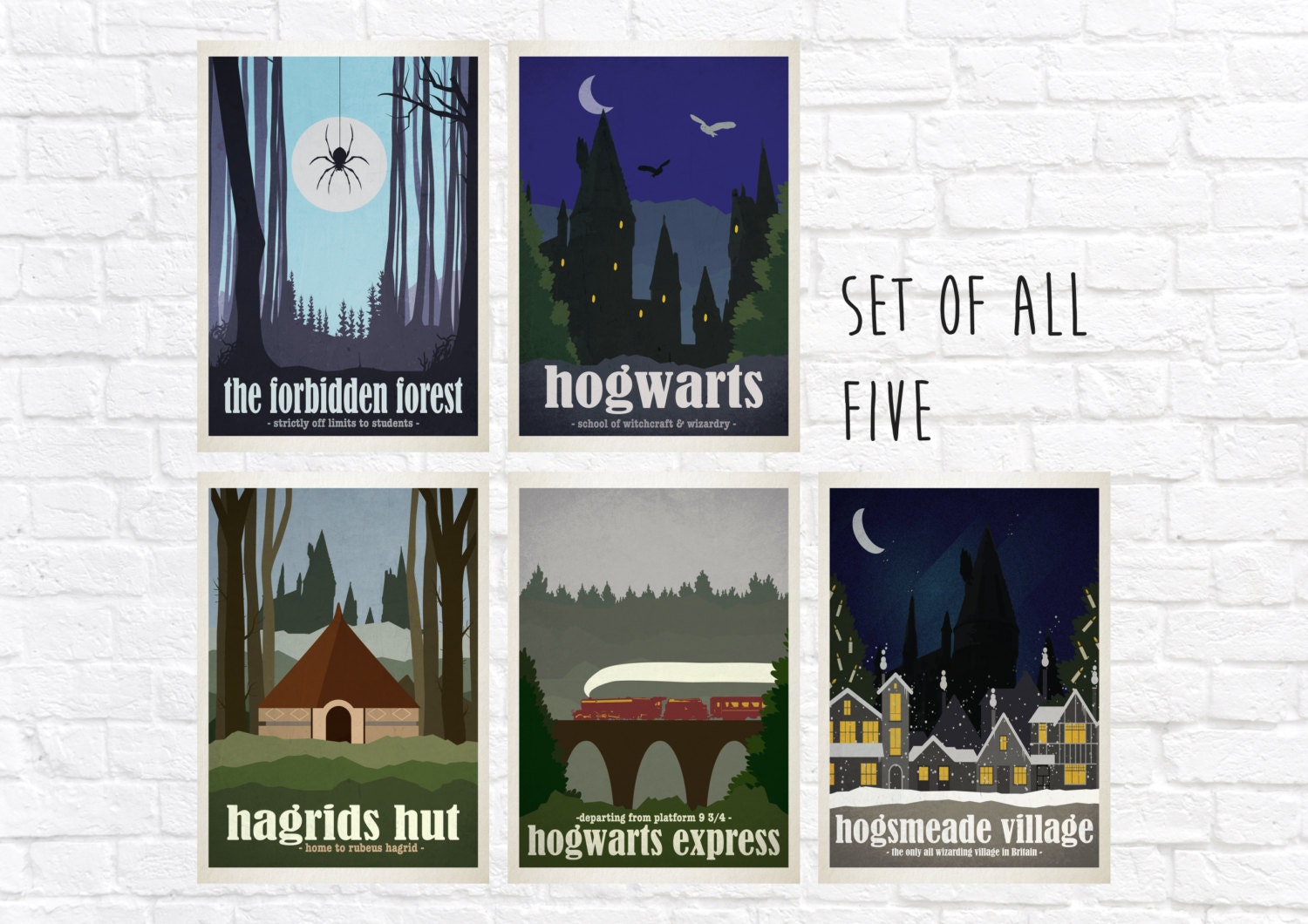 Harry Potter Travel Poster Art Print Set x5 by HarknettPrints