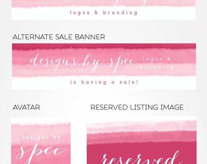 NEW Pink Ombre Watercolor Etsy Shop Branding Set --- Etsy Shop Branding, Small Business, Etsy Banner and Graphics
