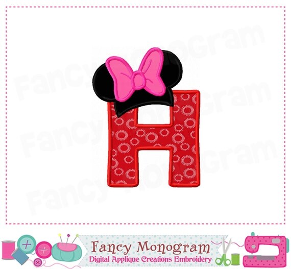 Items similar to Mouse Ears Monogram H applique,Minnie Letter H ...