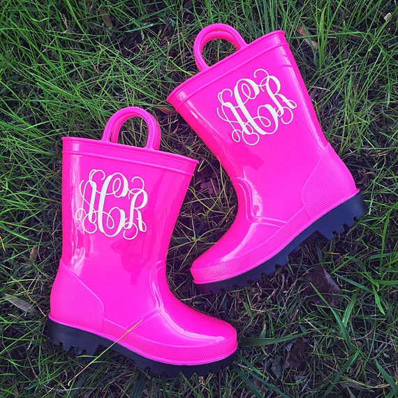Pink Monogrammed Toddler Childrens Youth Rubber Rain Boots