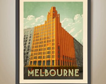 Manchester Unity Building. Art Deco Poster. Melbourne Print. Melbourne Architecture. Art Deco Building.