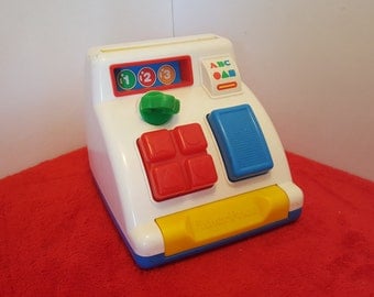 Vintage fisher price toy cash register, toddler toy, learning toy 1992