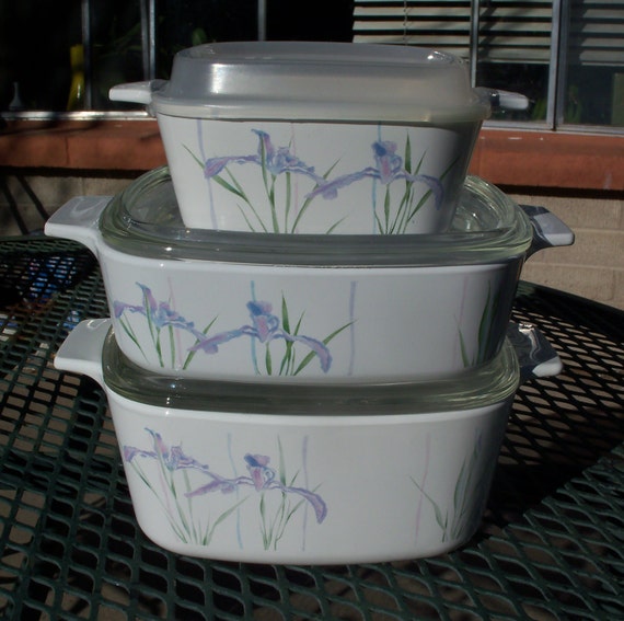 Corning Ware Shadow Iris Set of Three Casseroles with Lids