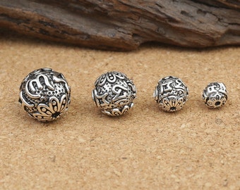 Sterling Silver Om mani padme hum Beads, Sterling Silver Round Beads, Sterling Silver Beads, Sterling Silver Buddhist Buddhism Bead - EZY125