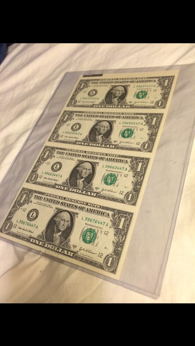 Rare Uncirculated 1 Dollar Bills Uncut Currency by ValueItems4Sale