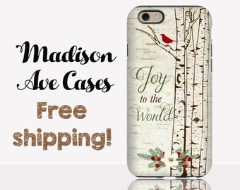 Joy To The World Jesus Christian Christmas Holiday Birch Tree Bird Rustic Quote Winter Seasonal Samsung Galaxy S6 S7 iPhone 5 6 Phone Case