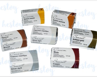 Watercolor Paint "Metallic" Seven Tones , Set Professional Art SONNET Extra Fine Saint Petersburg RUSSIA