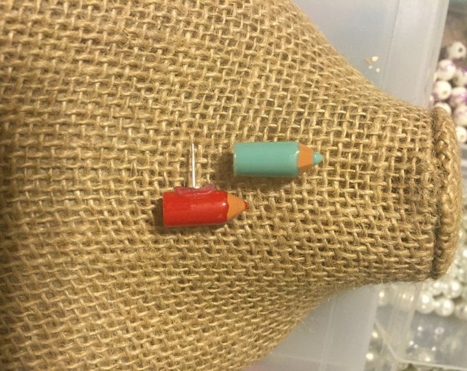 Mini Colored Pencil Earrings (Red and Aqua)