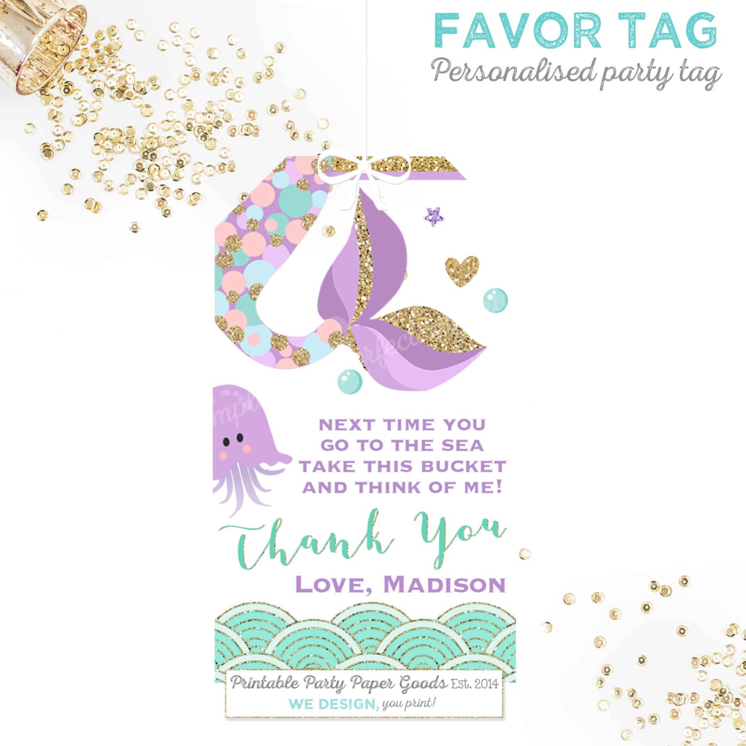 Mermaid Favor Tag Mermaid Birthday Party Favor Tag Teal Purple