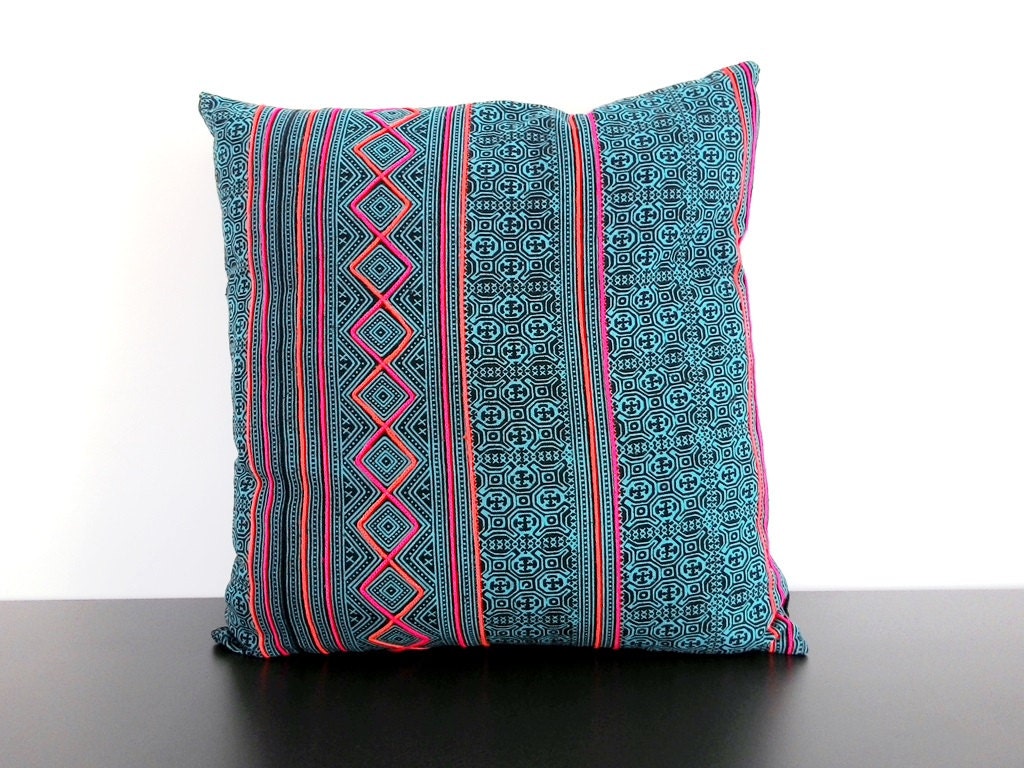 Hmong Vintage Batik Cushion Cover Tribal Throw Pillow Case