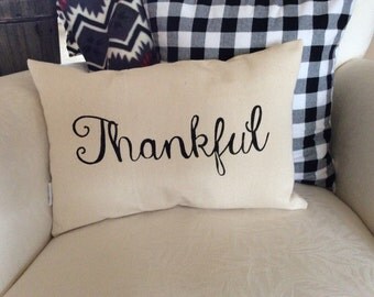 Thankful Saying Pillow, Thanksgiving Quote Pillow, Autumn Word Pillow, Pillow with Saying, Fall Decorative Pillow, Autumn Decor Cushion