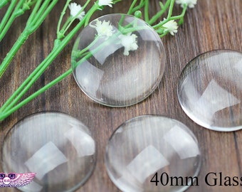 40mm Round Clear Glass - Pendant Glass Cabochon - Magnifying Glass Circle Crystal Clear Round Dome Cabochon - Transparent Glass Cover