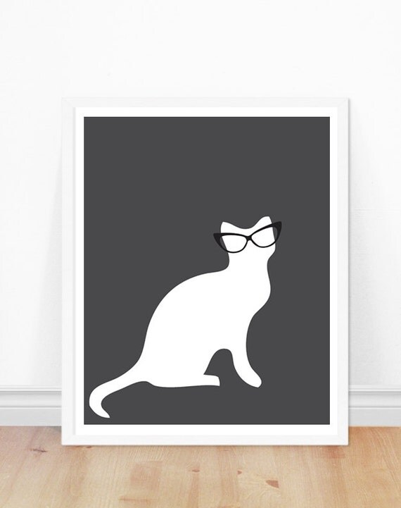 Cat Print Cat Silhouette Art Print Cat Eye Glasses