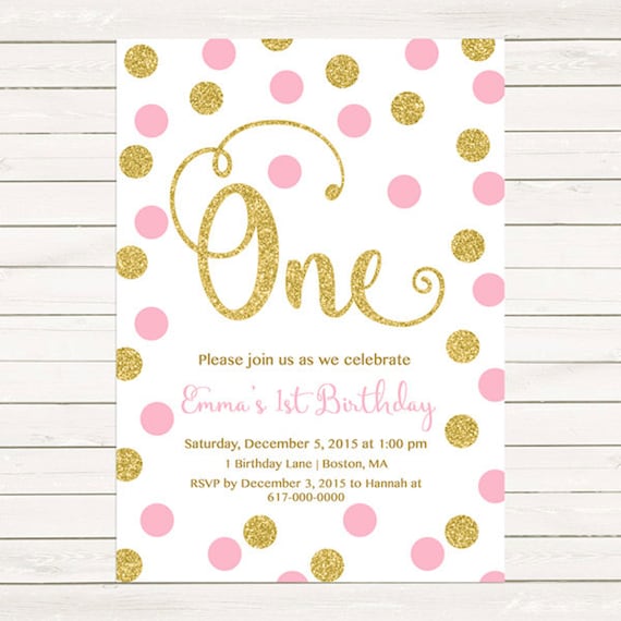 Pink And Gold First Birthday Invitations 7