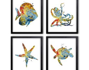 Contemporary Bathroom Art Prints sea life bathroom | etsy Contemporary Bathroom Art Prints sea life bathroom | etsy