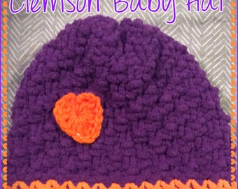 Orange & Purple Clemson Baby Game Day Hand Knit Hat