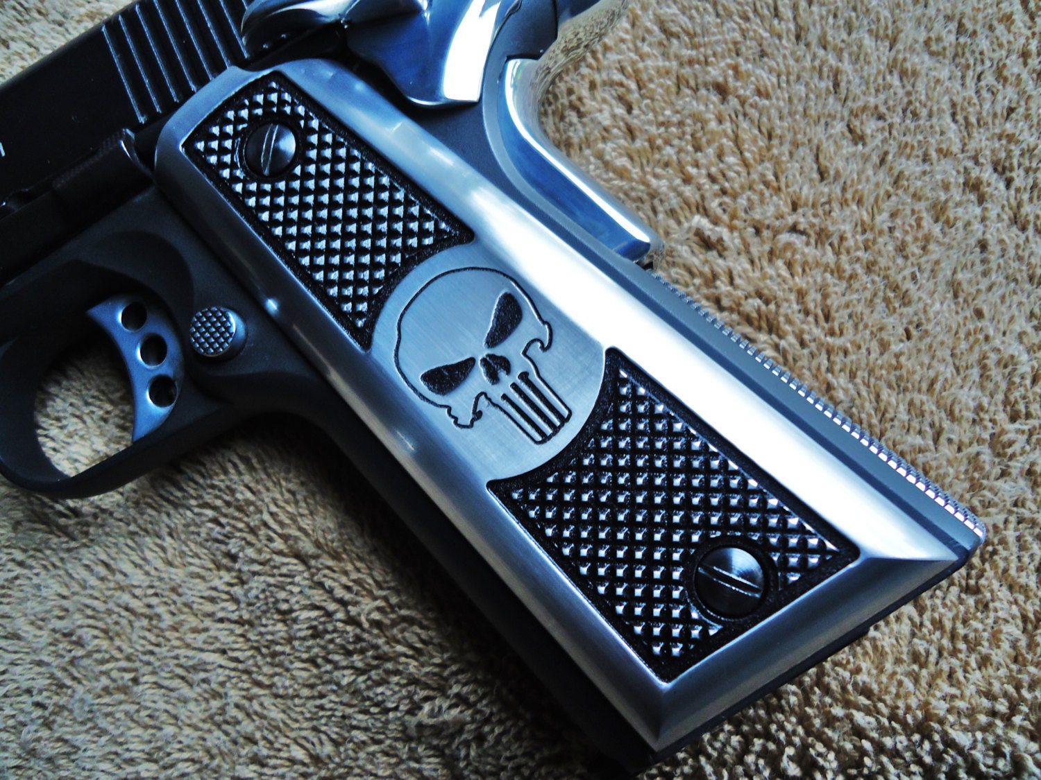 Punisher Skull 1911 Pistol Grips Cnc Machined Satin Aluminum 9994