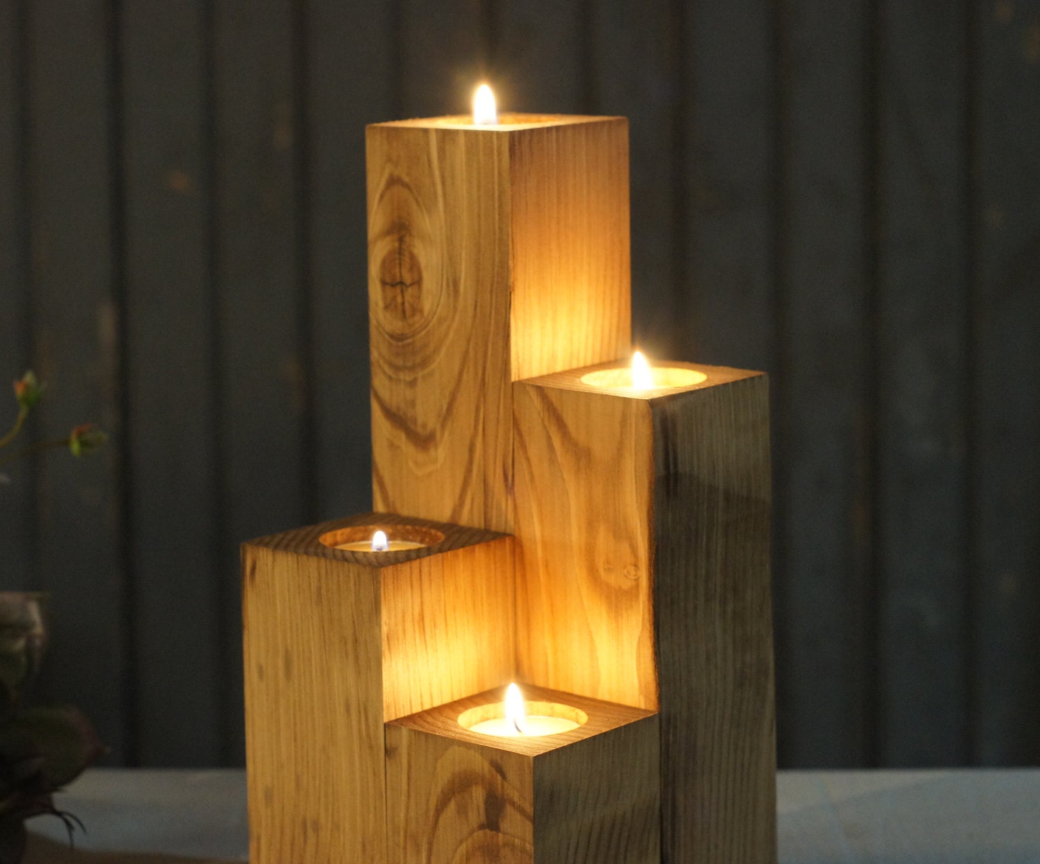 Reclaimed Wood Candle Holder Rustic Tealight By Gftwoodcraft