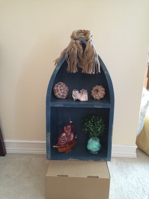 Large Blue Boat Shelf with Fishing and Nautical Decor