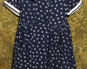 Little g irl 1980's navy blue and white vintage dress, 100% Rayon, 4T