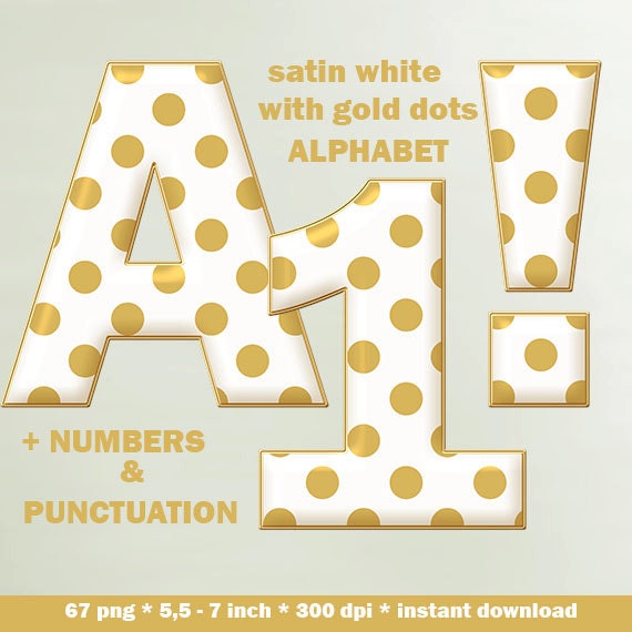 Satin white digital alphabet with gold dots, dotted ... Satin white digital alphabet with gold dots, dotted ...