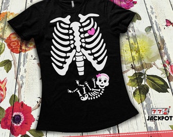 Maternity Skeleton Shirt Halloween Pregnancy Announcement Shirt Maternity Halloween Costume Baby Girl Skeleton Pregnancy Shirt Ladies MD-537