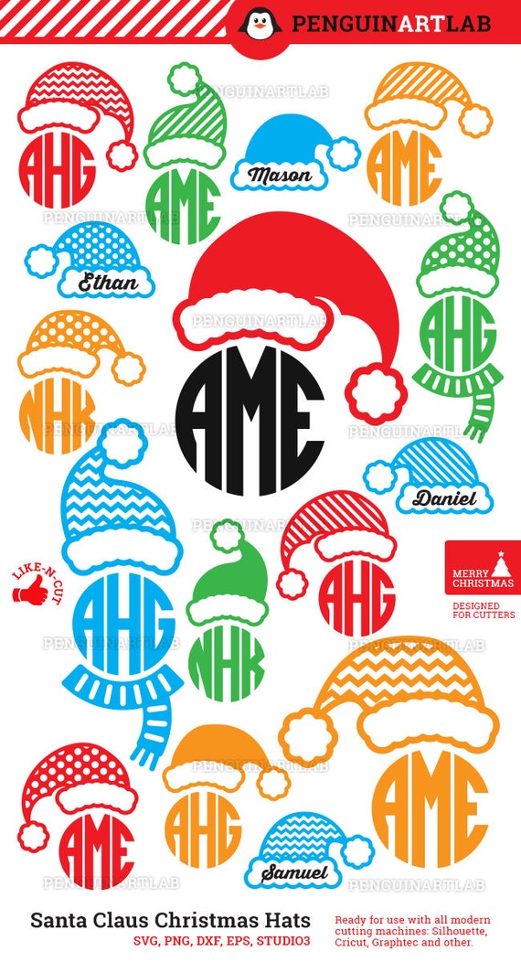 Santa Claus Hats SVG Monogram Files Christmas Cut Files for