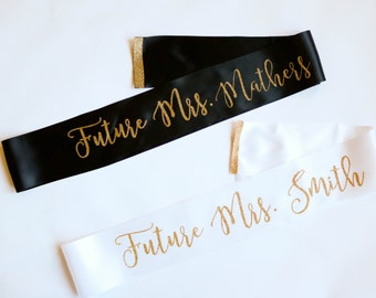 Personalized Bachelorette Sash - Bridal Party Sash - Glitter Custom White Satin Sash - Bridal Shower Bride to Be - Free Shipping