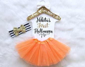Baby's First Halloween Outfit. Baby Halloween Costume. Halloween Tutu Outfit. Baby Girl Halloween. Halloween Shirt. Halloween Headband