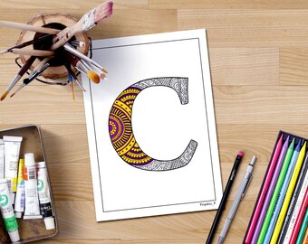 Zentangle alphabet coloring pages henna doodle alphabet
