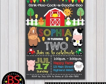FARM BIRTHDAY Invitation, Farm Birthday Party invitation, Farm Party invite, Barnyard birthday party, Farm birthday chalkboard