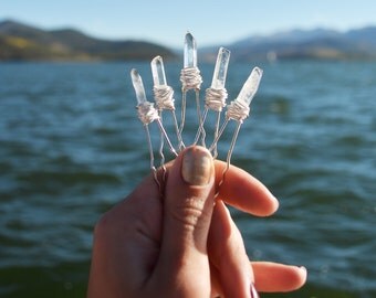 Clear Quartz Crystal Hair Pins, Bridal Crystal Hair Accessories, Wedding Hair Pins