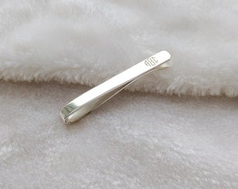 Custom Groomsmen Tie Clip, Monogram Tie Bar Clip Silver, Custom Wedding Tie Clip for Groom, Engraved Tie Clip, Fathers Day Gift, Best Man