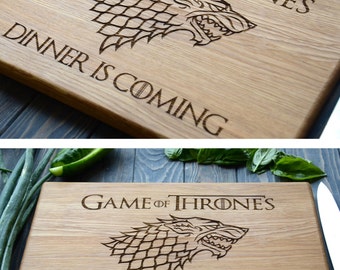 Game of Thrones Cutting Board Stark Family Dinner is coming Custom Engraved Wooden Kitchen Man Gift for Cook Father Chef Boyfriend