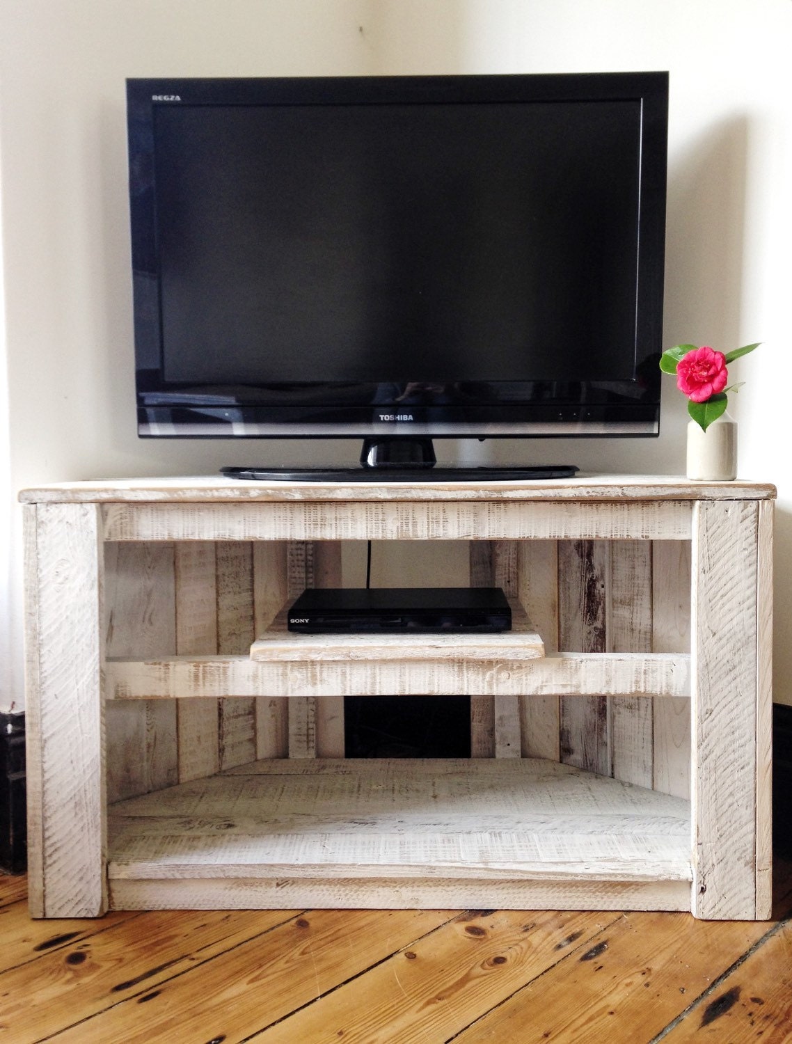 Handmade Rustic Corner Table/Tv Stand With Shelf. Reclaimed