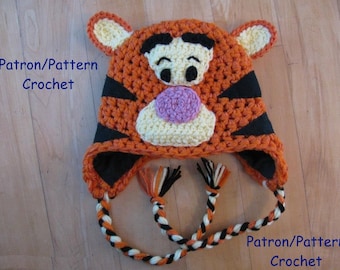 crochet PATTERN Tiger hat inspired by Tigger in Winnie the Pooh, earflap hat crochet pattern, animal hat tiger crochet pattern only