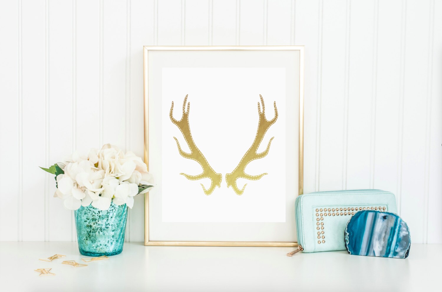 Antlers Print Gold Antler Poster Printed Wall Art Custom Color