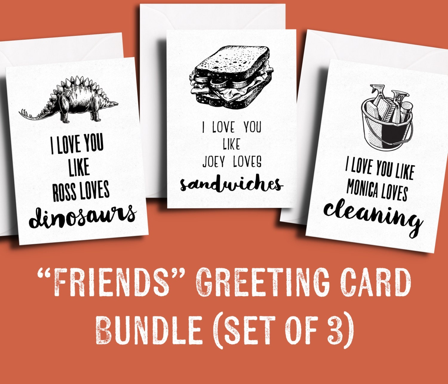 Friends TV Show Greeting Card BUNDLE Pack of 3 Friendsthemed