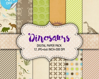 75% OFF SALE Digital paper pack "Dinosaurs" - Printable paper pack sheets 6x6 inch Digital Background Paper 15x15 scrapbook Dino paper