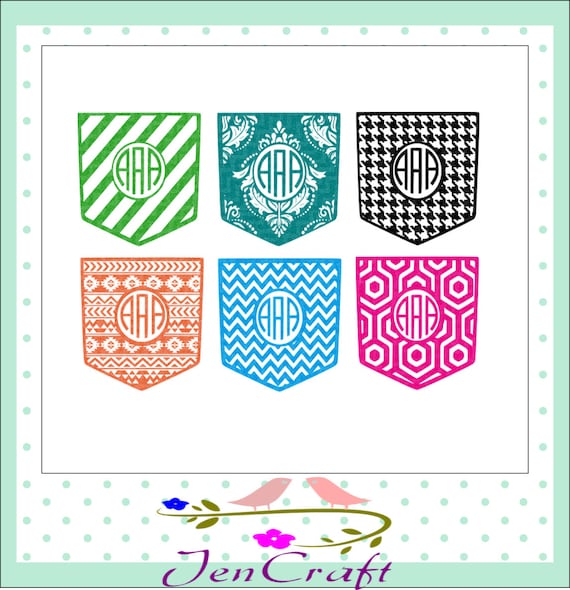 Shirt Pocket Monogram Frames SVG Patterned by JenCraftDesigns