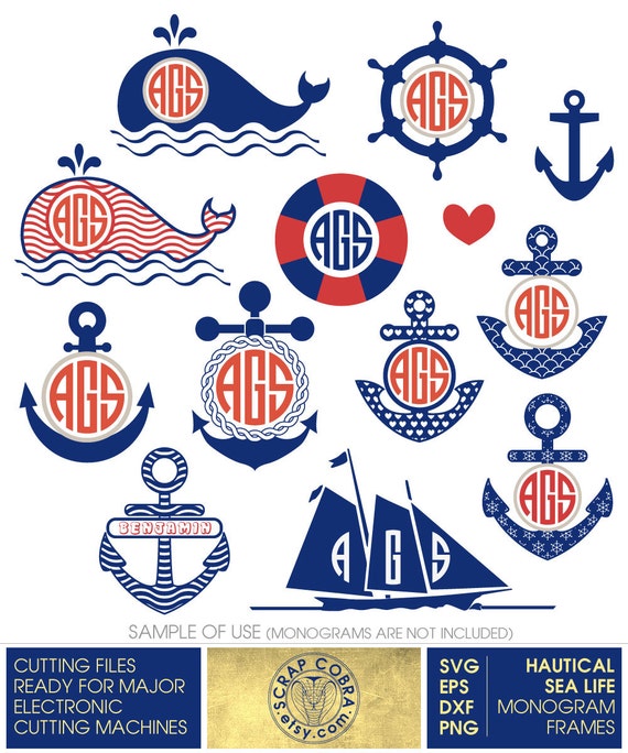 Download Nautical Sea Life Digital Monogram Frames. Vector by ...