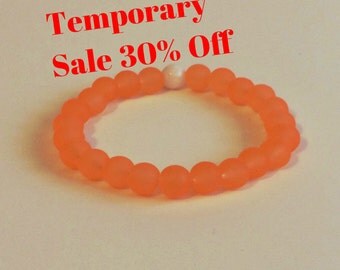 30% Off! Orange 8mm Woman's Stretch Glass Bracelet Dainty Bohemian Plus Size Stacking Beaded Jewelry Abundance Stackable Woman Gift Idea